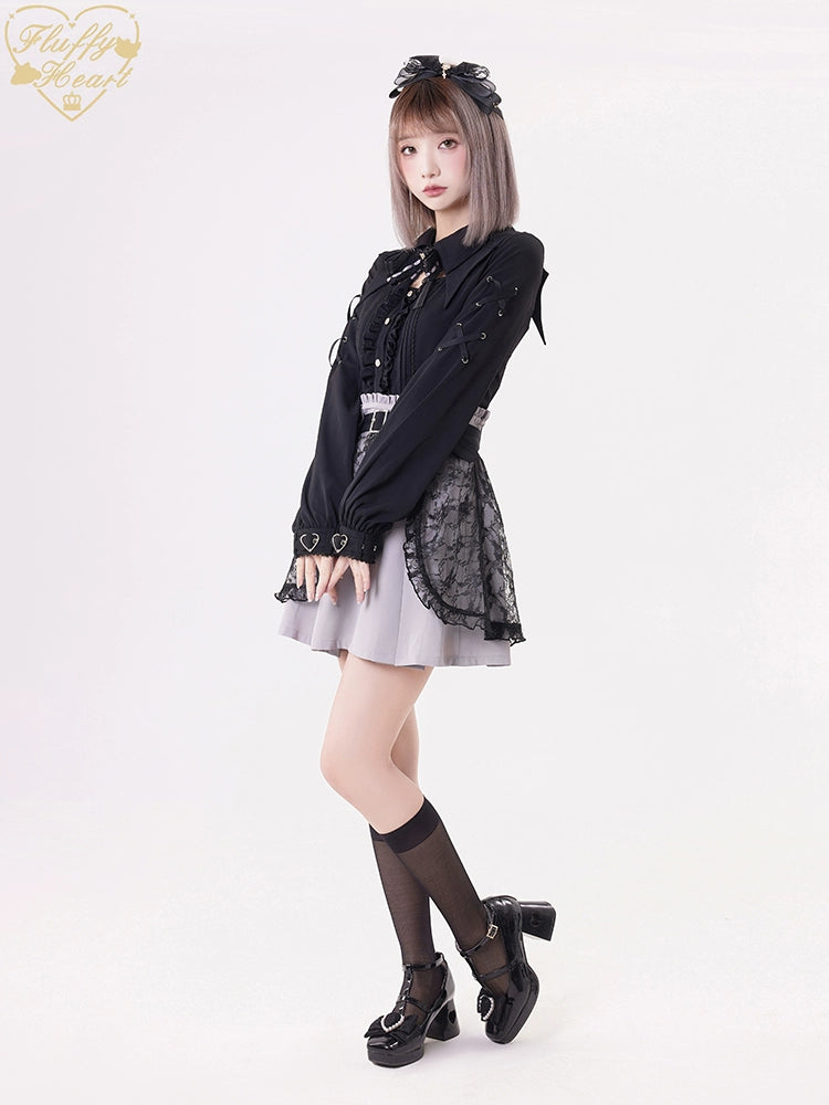 Jirai Kei Black Purple Skirt With Double Layer 21940:350822 21940:350822