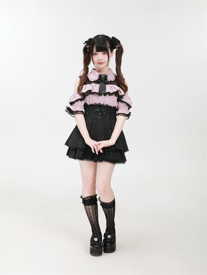 Jirai Kei Shirt with Bust Flounce Hem/Hidden Button 43035:762530