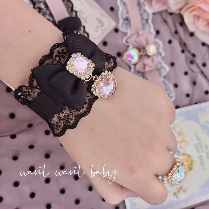 Jirai Kei Heart Butterfly Bow Lace Bracelet 3 Colors (Black) 21752:312696 (Black) 21752:312696