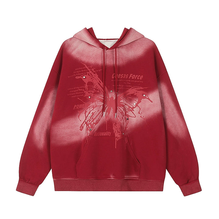 Plus Size Subculture Hoodie Butterfly Print Fleece Lined Top (L M XL) 39758:646402