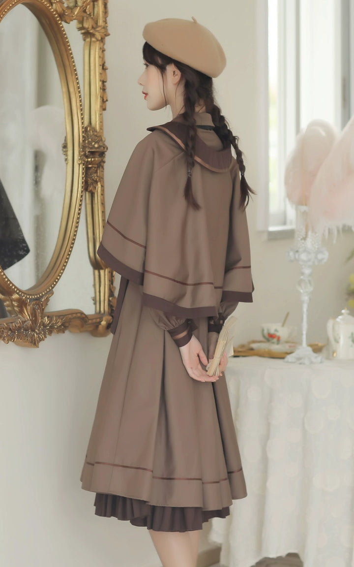Preppy JK Uniform Dress A-line Princess Dress With Cape Multicolor 42437:761034