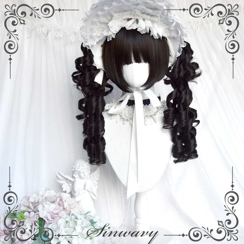 Black Jirai Kei Wig Set Lolita Roman Curly Double Ponytail 42183:730985