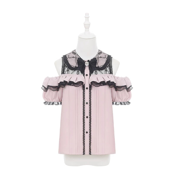 Jirai Kei Off Shoulder Blouse, Tiered Skirt (L M S) 45584:856525