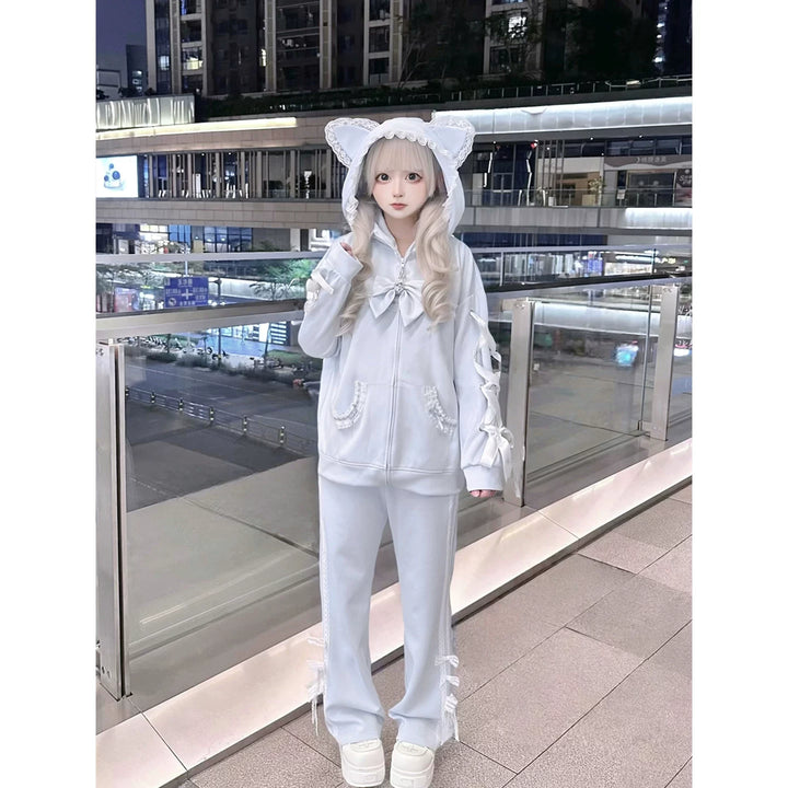 Tenshi Kaiwai Cat Ear Zip-Up Hoodie, Side Lace Pants 45585:856992