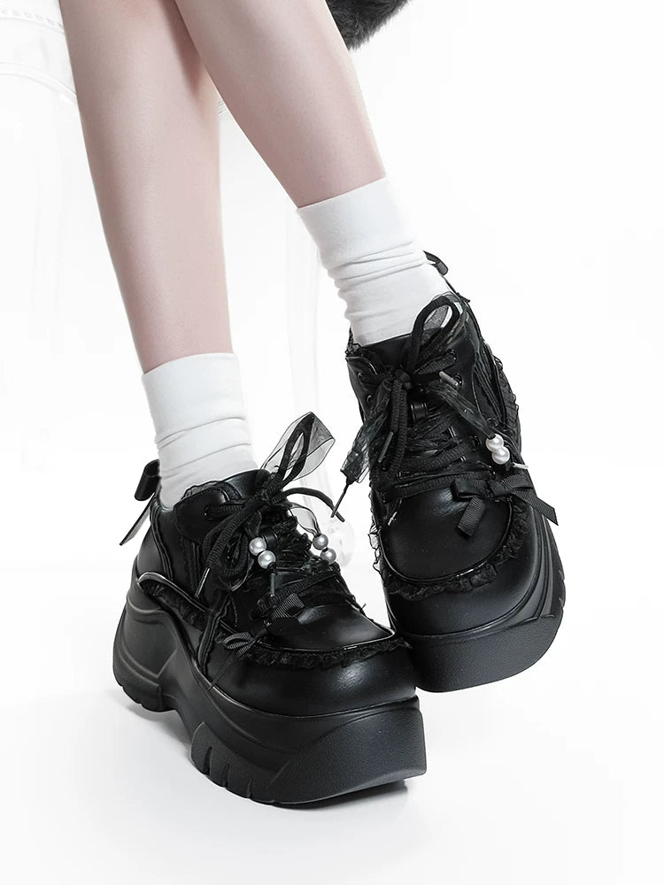 Jirai Kei High Platform Shoes, Lace Details 45748:861610