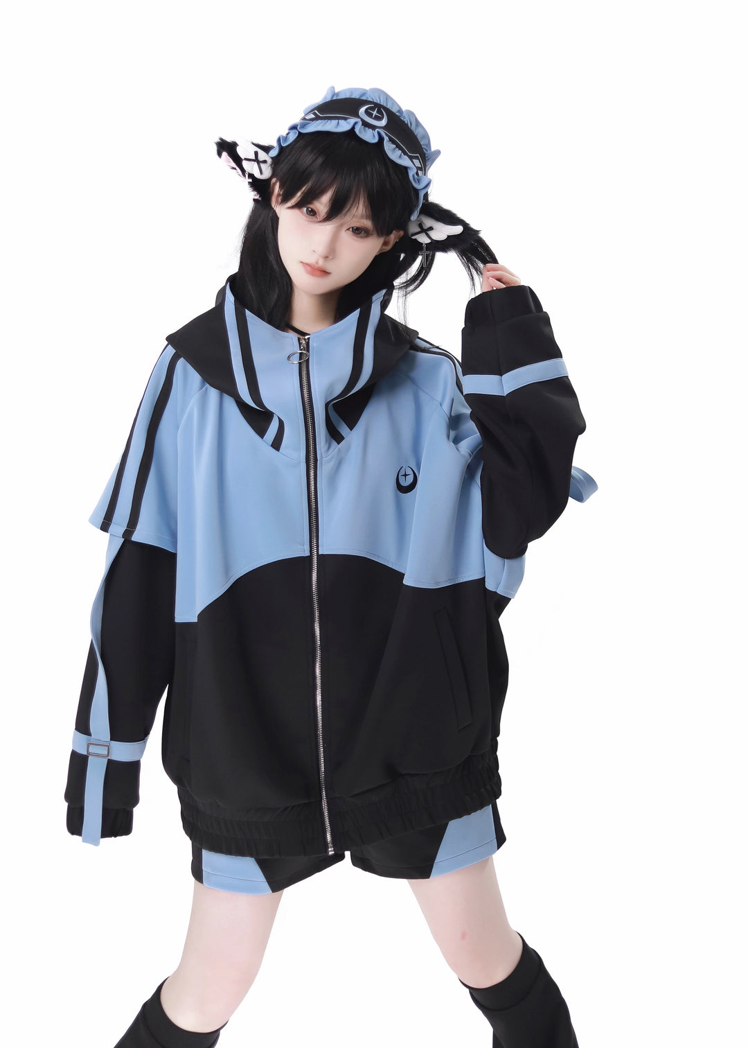 Jirai Kei Blue Black Plus Size Coat Sportswear Outfit Sets 34496:465532 34496:465532