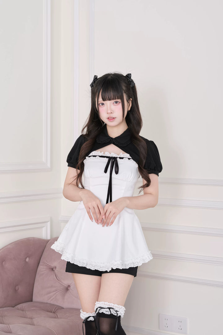 Jirai Kei Striped Dress Set, Puff Sleeve Bolero 44942:829809