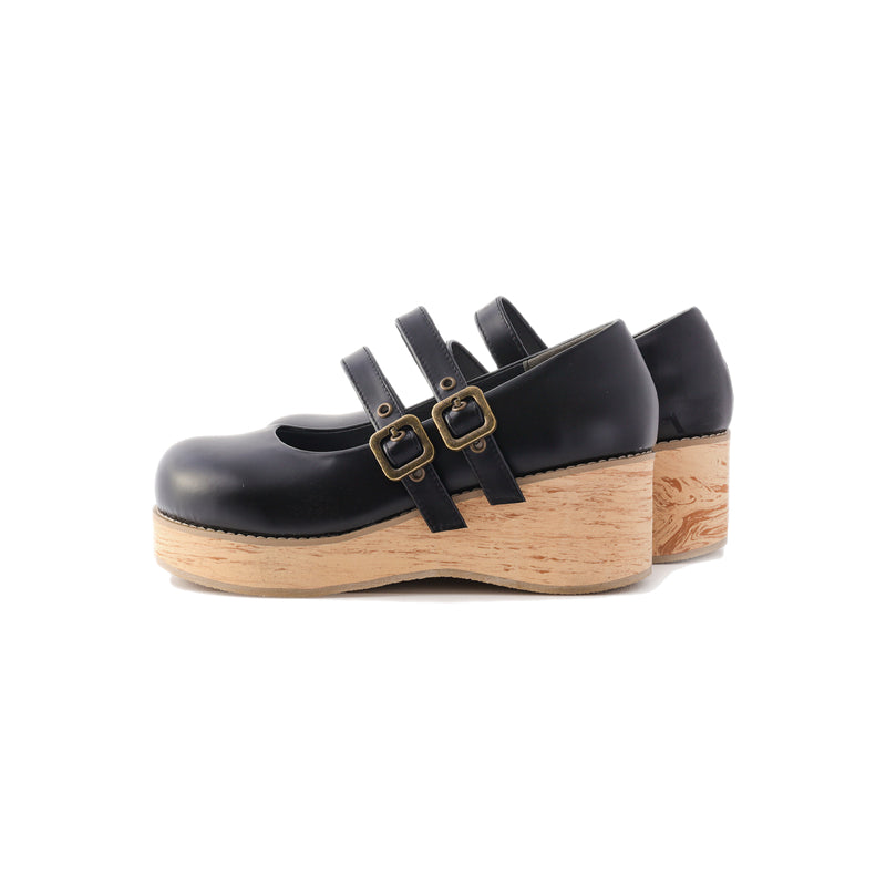 Retro-wooden Bottom Double Button Platforms Multicolor (34 35 36 37 38 39 40 41) 21784:318726