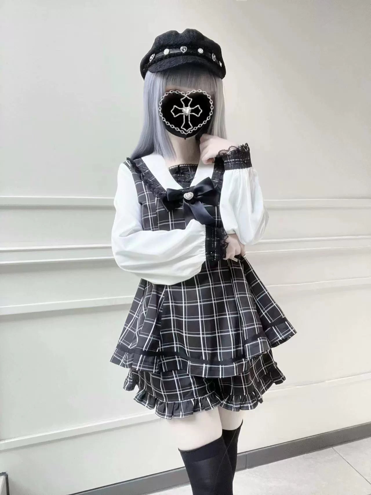 Jirai Kei Dress Set Shirt Collar Lace Dress And Shorts 34378:464196