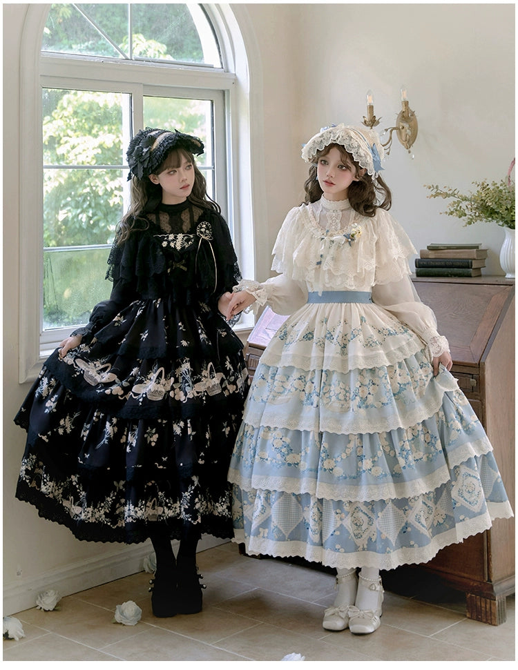 Classic Lolita Dress Twins JSK Cottagecore Embroidery Dress Tiered 39470:641120