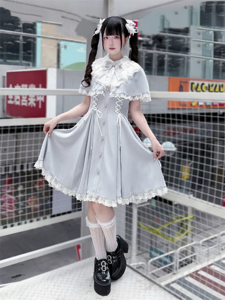 Ryousangata Cape Layered Dress, White & Blue 45573:853435