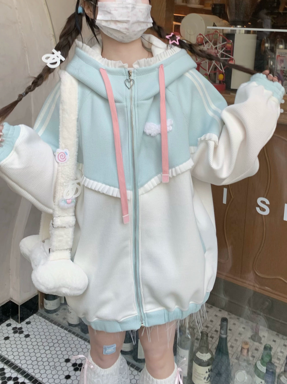 Tenshi Kaiwai Coat Blue Cat Ear Fleece-Lined Hoodie 39800:640842