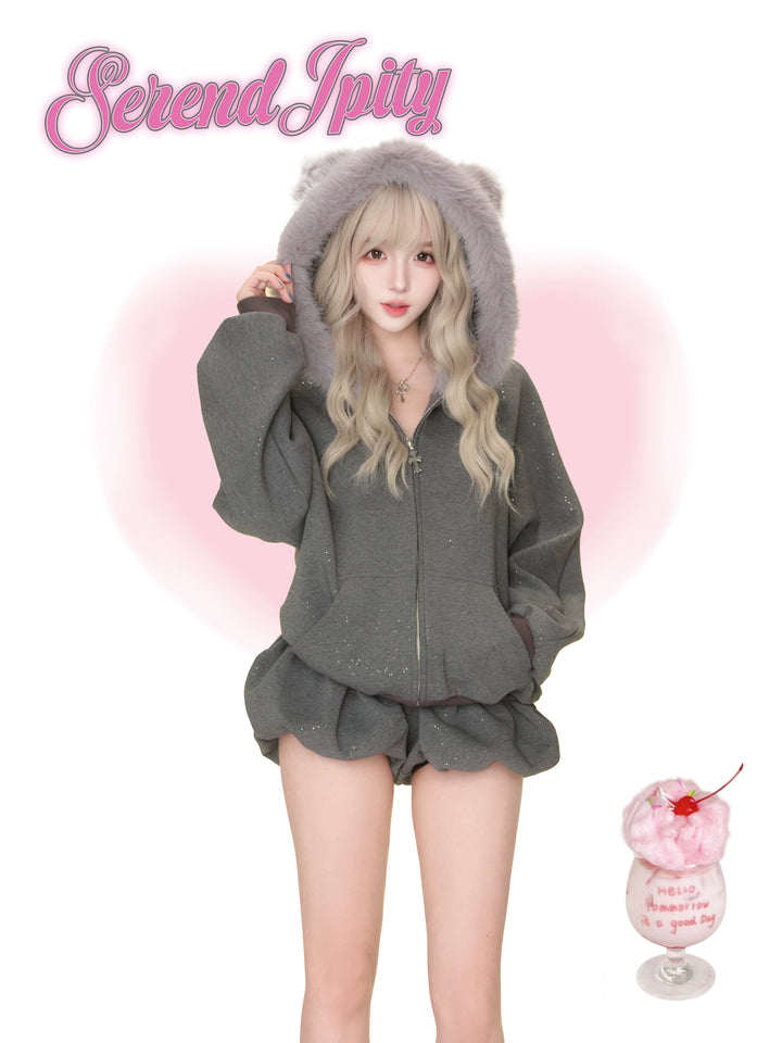 Shiny Hooded Jacket Outfit, Ear Accents 44079:796067