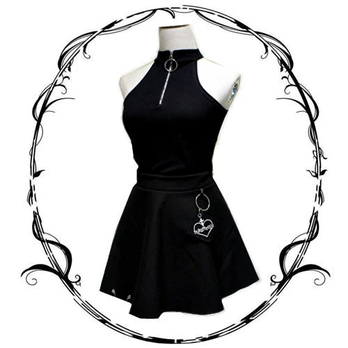 Gothic Style Crop Top High Neck Zipper Sleeveless Shirt 37474:560734