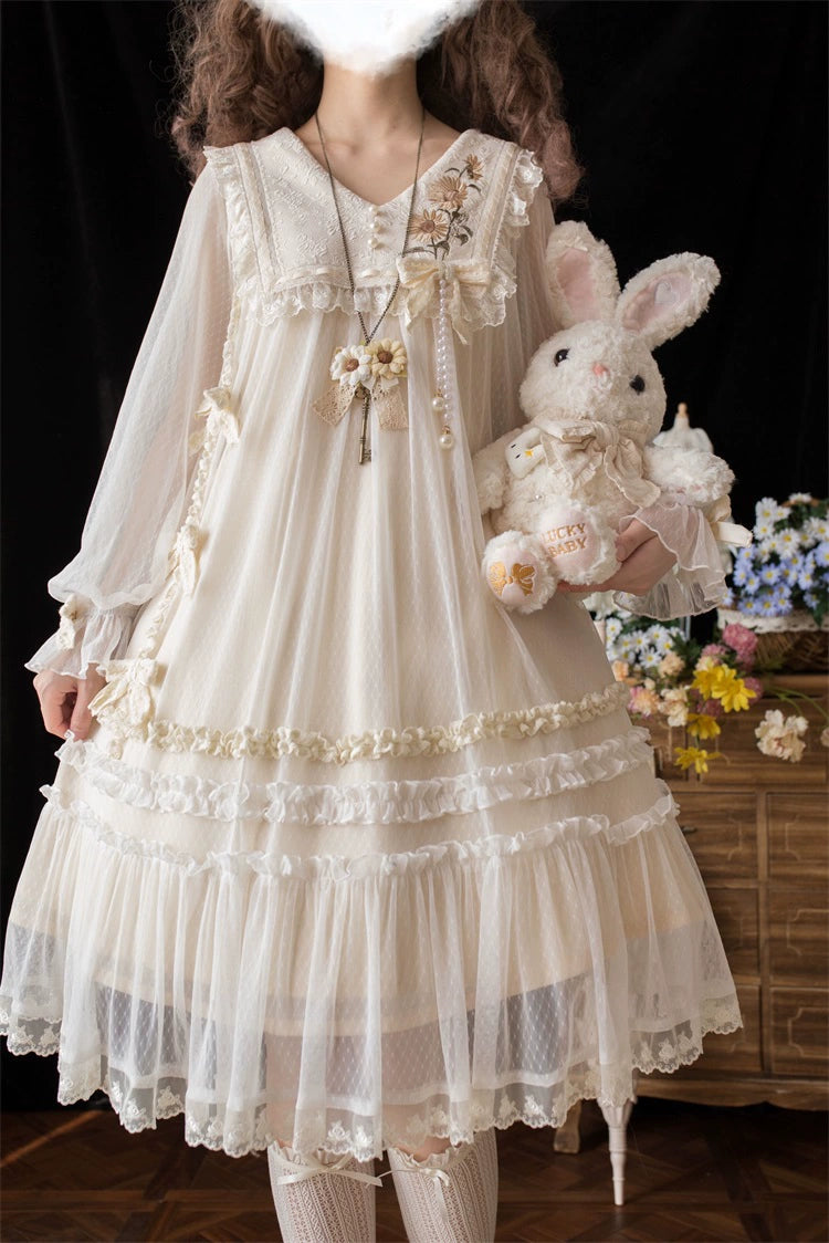 Sunflower Daily Lolita Dress Mori Kei Dress Long Sleeve Dress 36478:552276