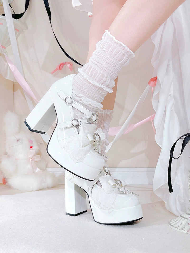 Jirai Kei Shoes High-heel Platforms Heart-shaped Rhinestone 40100:656384