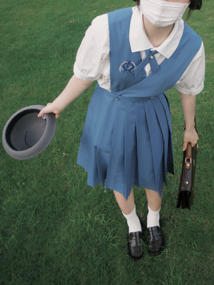 Gay-Blue Knee-Length JK Uniform, Detachable Vest 43446:778475
