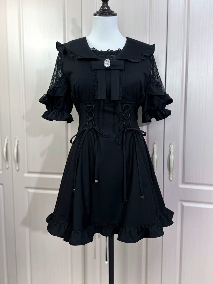 Jirai Kei Dress Sailor Collar Black Dress Slim Fitting Dress Set 38730:599318