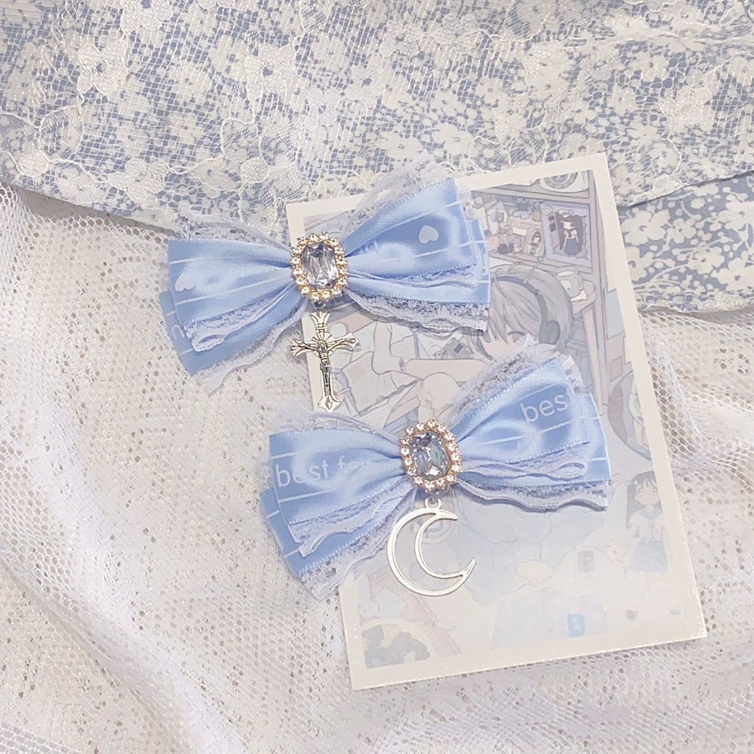 Jirai Kei Headwear Ryousangata Blue Bow Hair Accessories Set 29326:352768 29326:352768