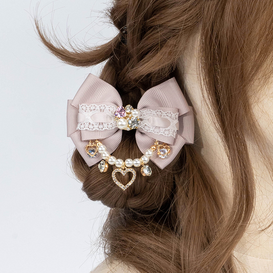 Jirai Kei Hair Clip Handmade Pearl Chain Bow Barrette 36116:512408