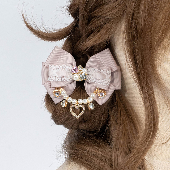 Jirai Kei Hair Clip Handmade Pearl Chain Bow Barrette 36116:512408 36116:512408