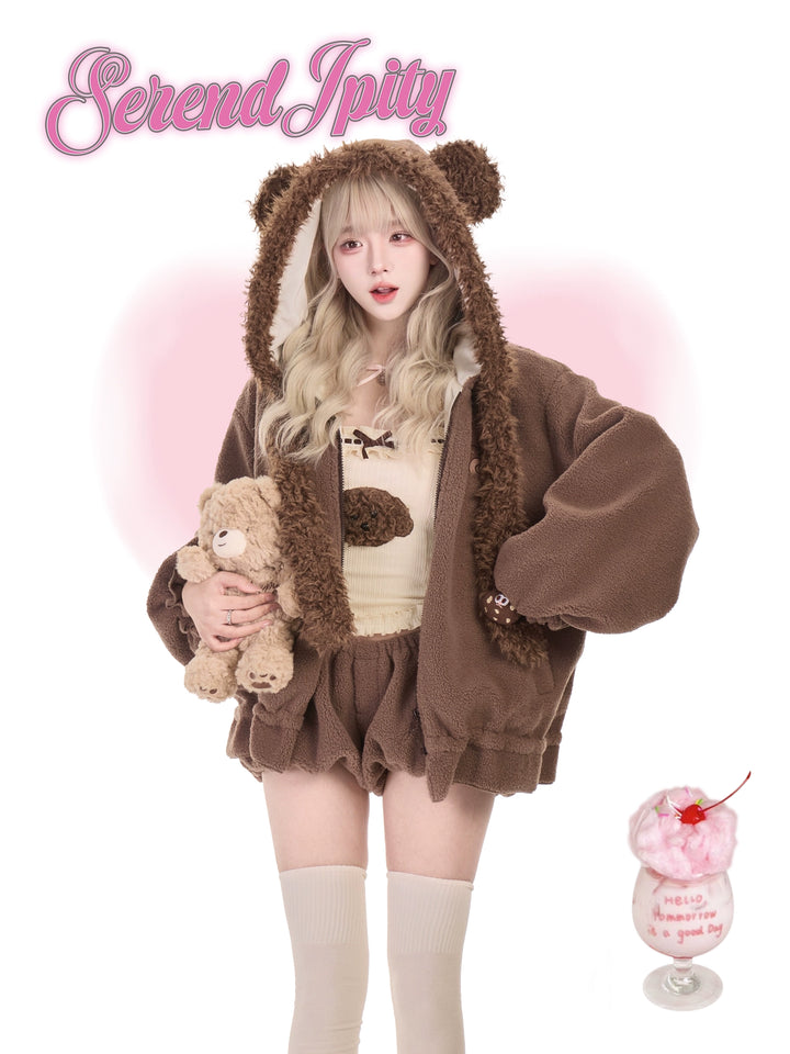 Fleeced Brown Cute Outfit, Bear Ear 44080:796051