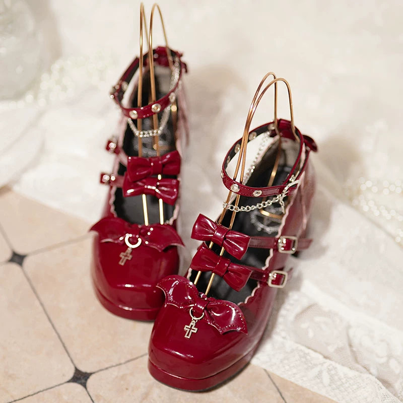 Halloween Gothic Lolita Heeled Shoes, Cross Pendant (34 35 36 37 38 39 40) 45653:857502