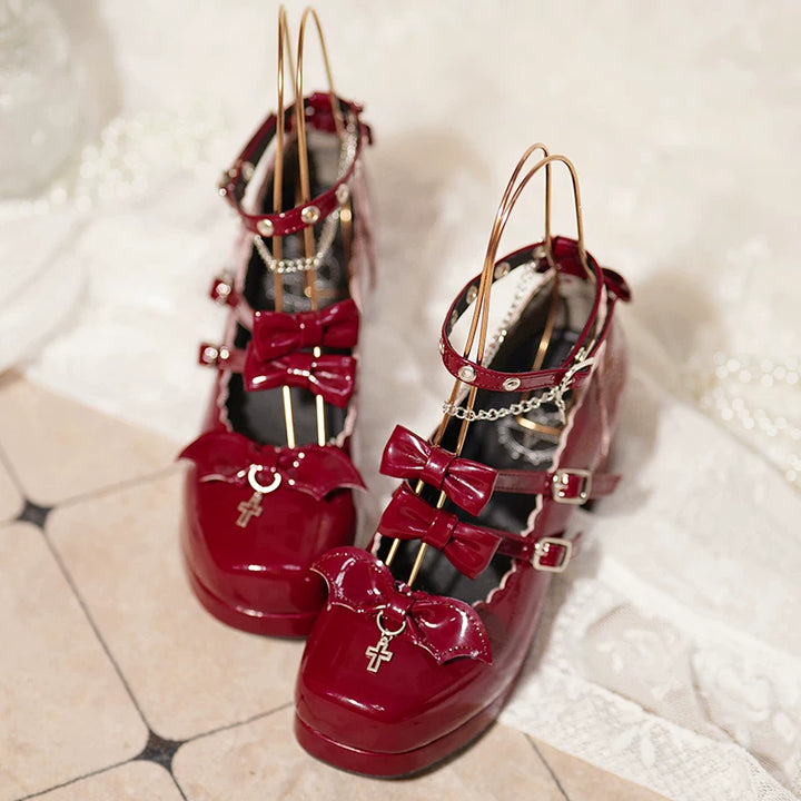 Halloween Gothic Lolita Heeled Shoes, Cross Pendant (34 35 36 37 38 39 40) 45653:857502