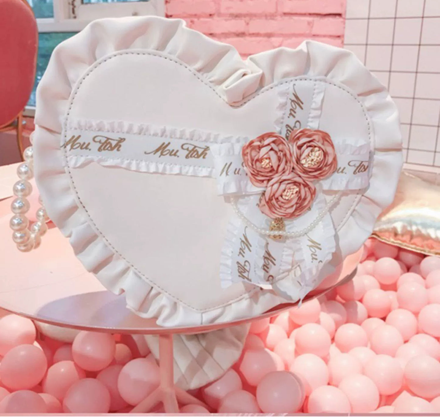 Lolita Handbag Heart Shaped Rose Crossbody Bag 35776:542066