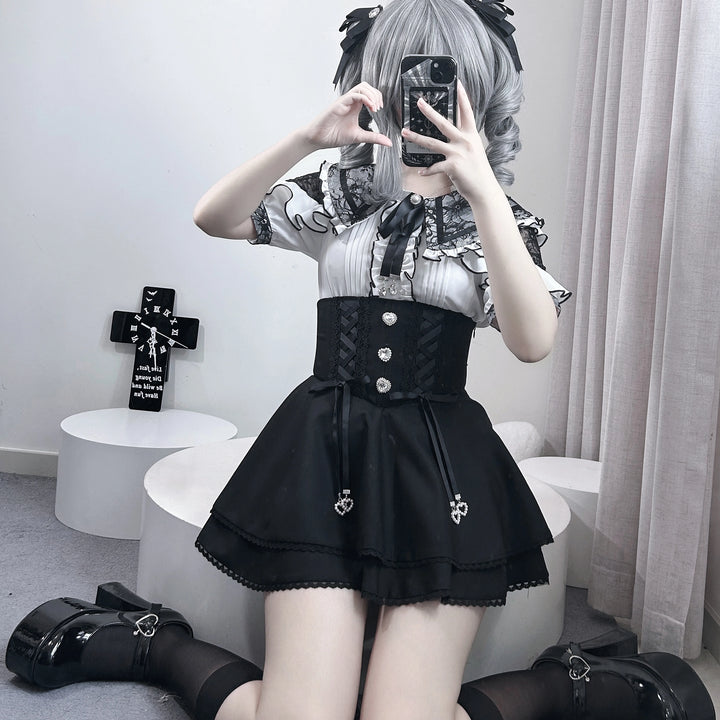 Chiffon Jirai Kei Blouse, Bow Collar 43784:785813