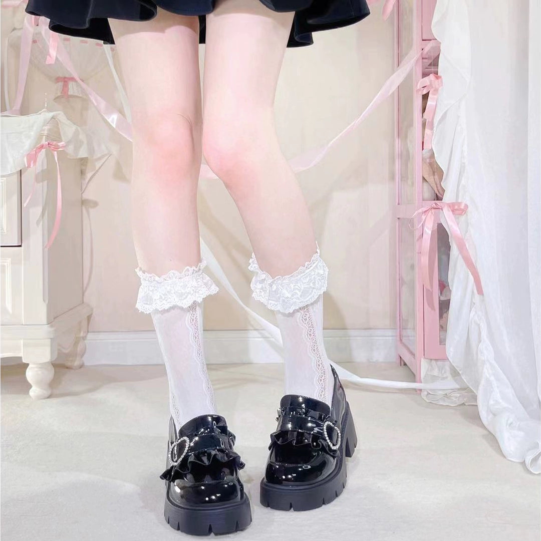 Jirai Kei High Platform Shoes, Heart Rhinestone Buckle 43787:785721