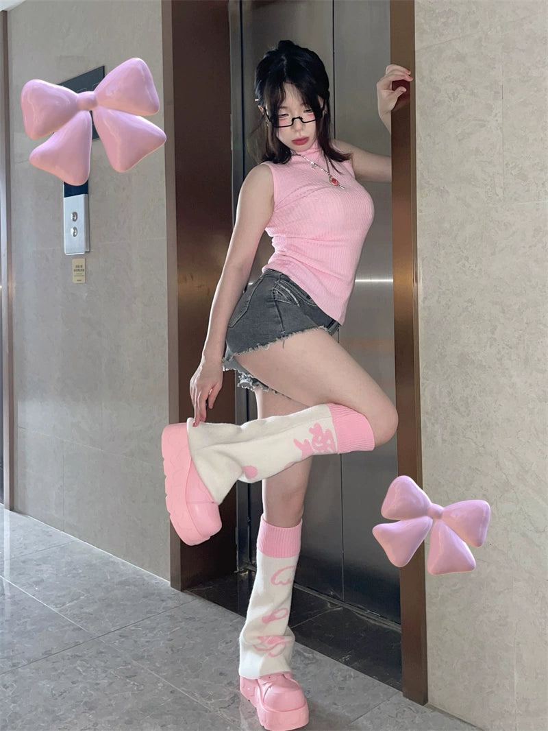 Jirai Kei Leg Warmers Subculture Pink Punk Leg Sleeves 36544:575284