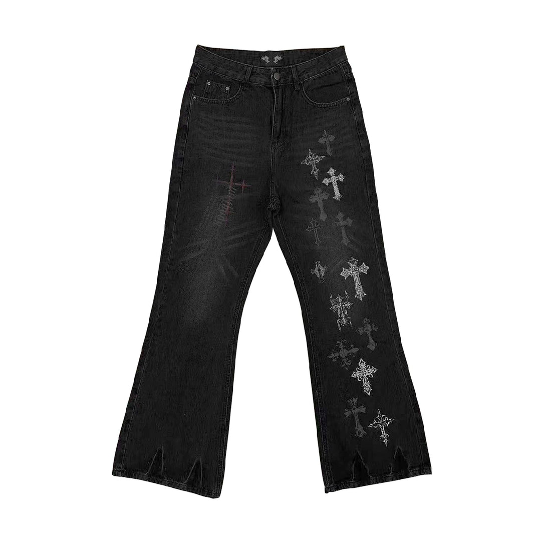 Punk Slight-flare Jeans, Varied Cross Prints 45698:859563