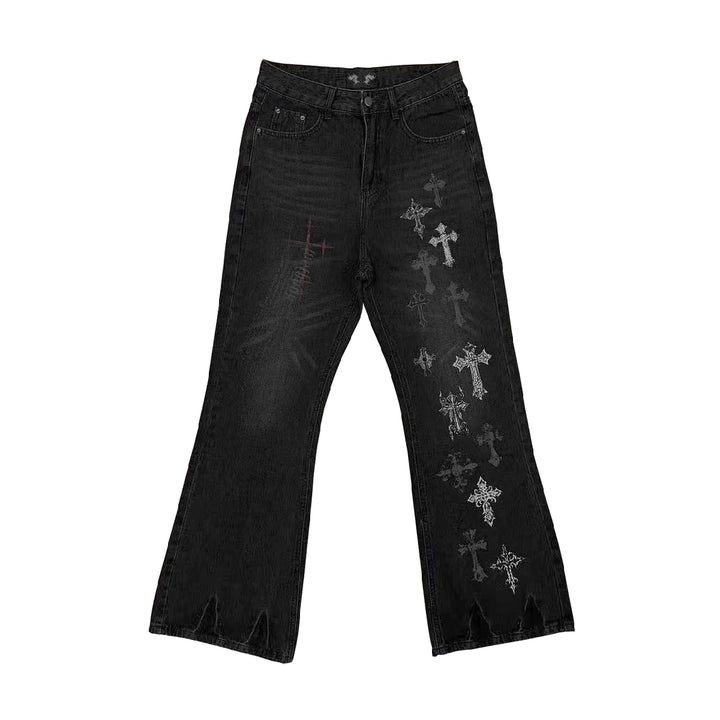 Punk Slight-flare Jeans, Varied Cross Prints 45698:859563