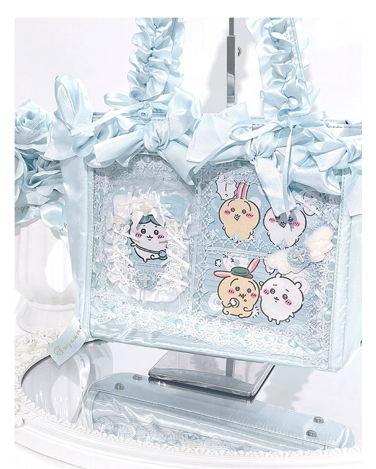 Elegant Satin Ita Bag, Rose-Inspired Ribbon & Clear Window 43230:773260