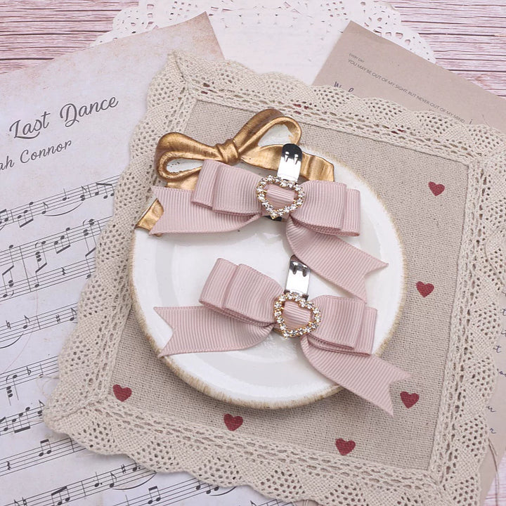 Jirai Kei Bowknot Shoe Clips, Heart Rhinestones 45069:833567