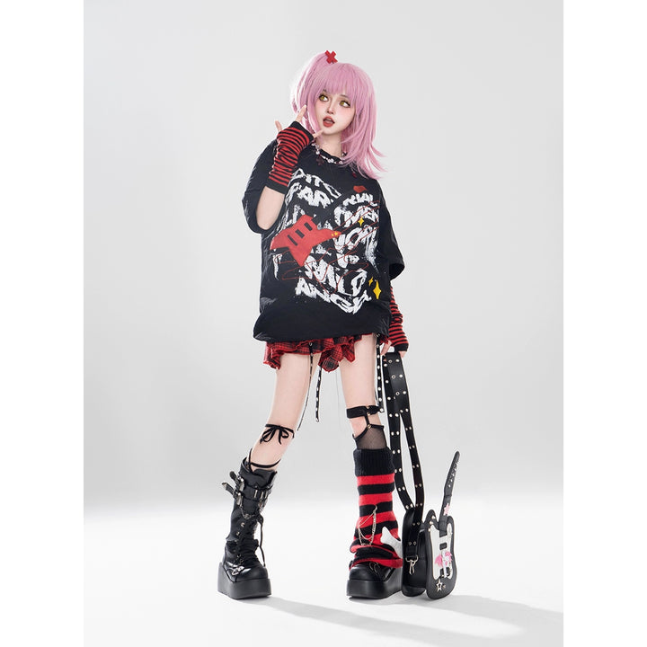 Gyaru T-shirt Red Plaid Skrit Unisex Punk Short-sleeve Top 42020:723504