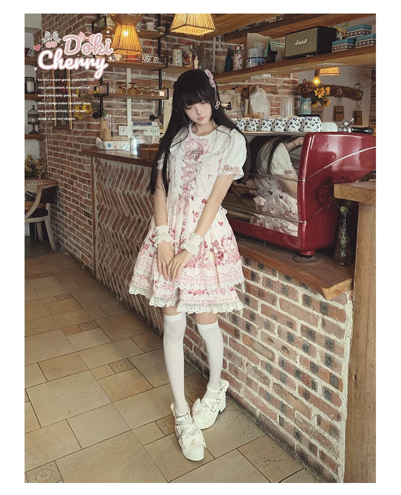 Kawaii Lolita Skirt Set, Bunny and Cherry Print 45163:838068
