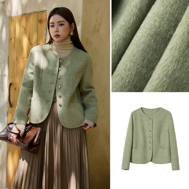 Plus Size Double-Faced Wool Tweed Winter Coat 4Colors (1XL 2XL 3XL 4XL L / Green) 29806:362938 29806:362938