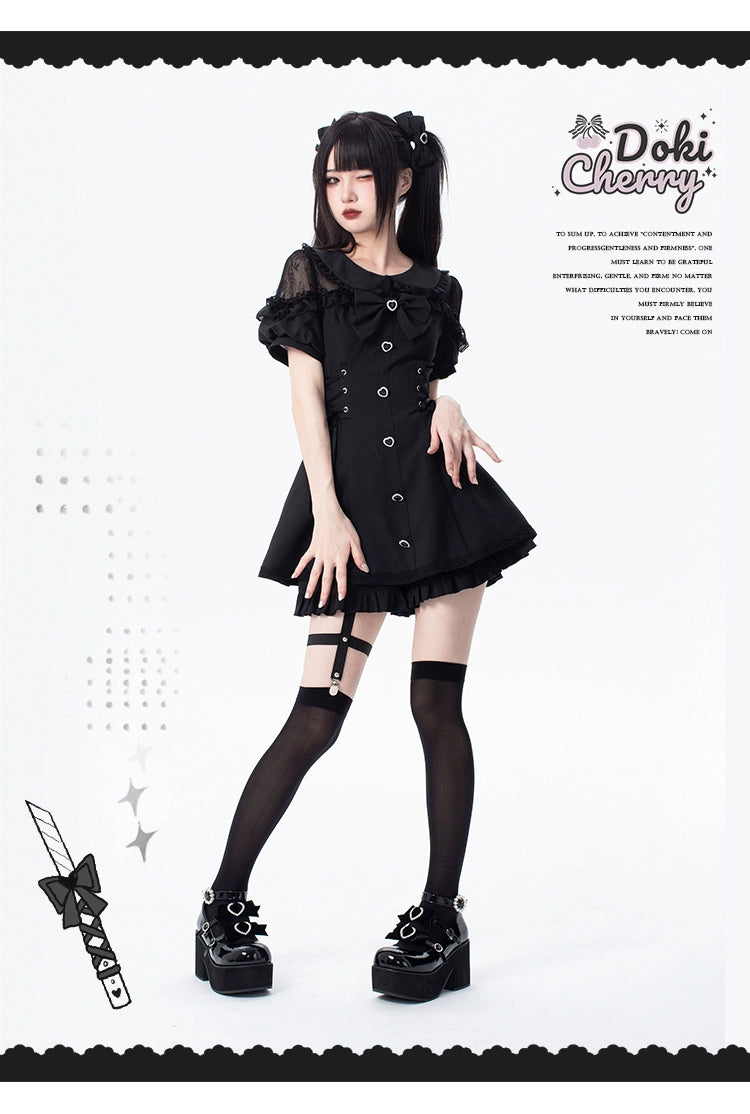 Jirai Kei Dress And Shorts Lace-up Short Sleeve Outfit 37750:565370
