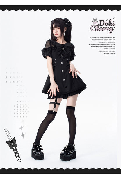 Jirai Kei Dress And Shorts Lace-up Short Sleeve Outfit 37750:565370