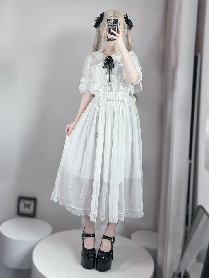 Ankle-length Seiso Kei Dress, Cape Design (White / L M S XL) 43786:785309
