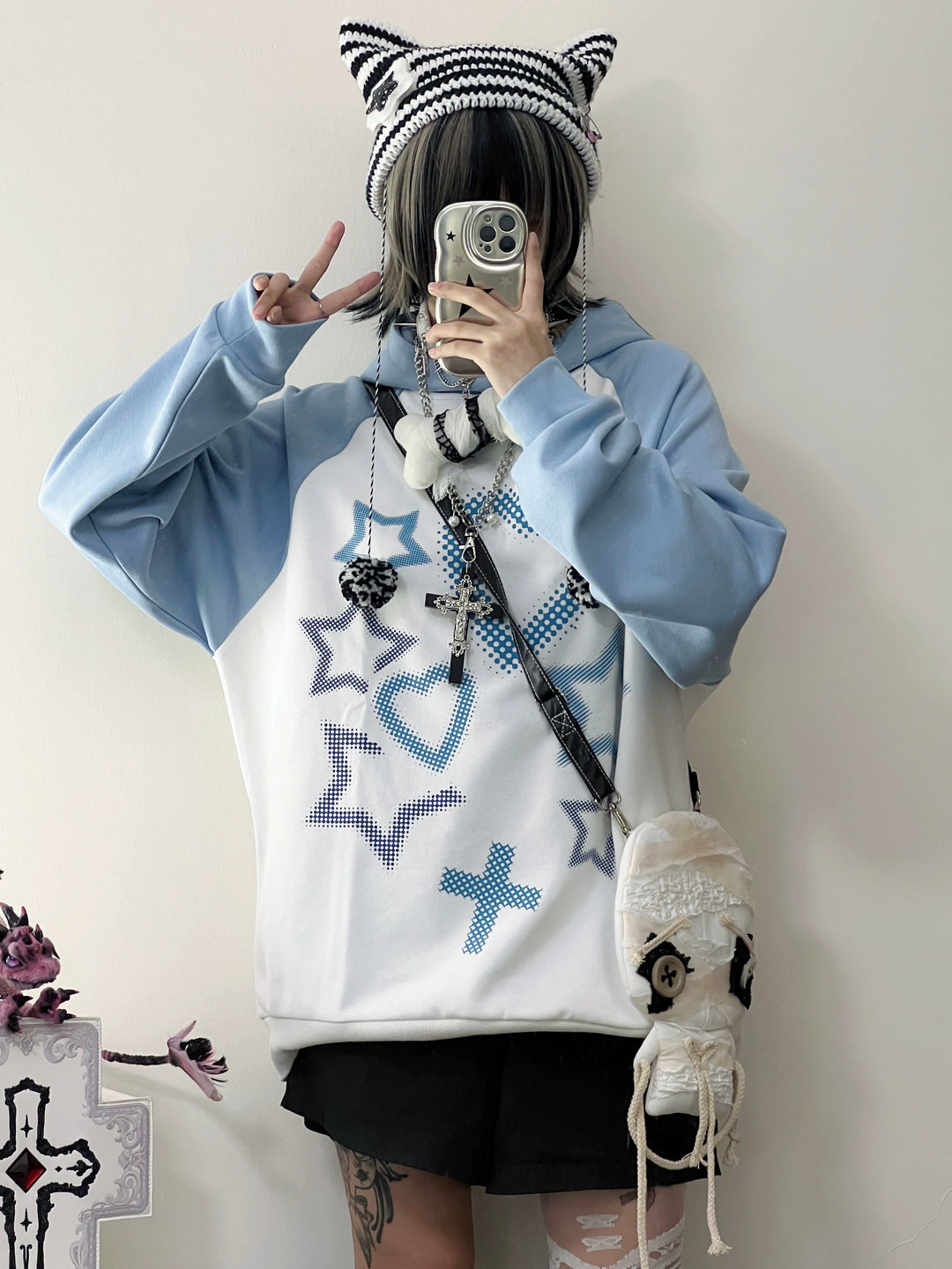 Jirai Kei Blue Cross Hoodie 29242:340768 (L M S) 29242:340768