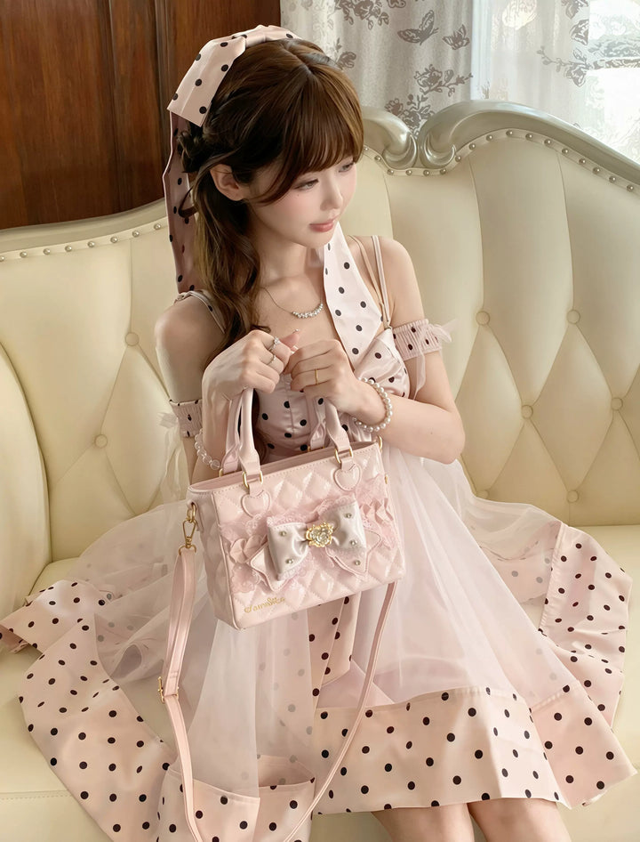 Ryousangata Square Handbag, Lace Bow & Diamond Quilting 45754:862786