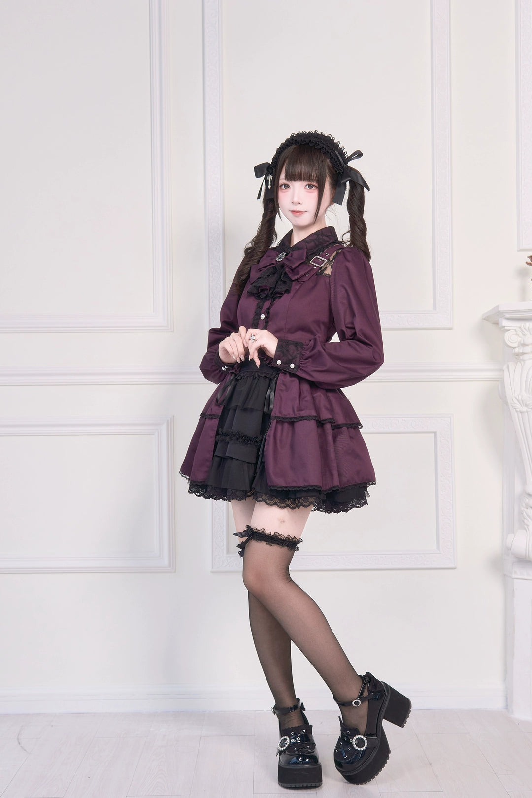 Light Gothic Blouse, Long Tiered Hem, Back Shirring 43588:780739