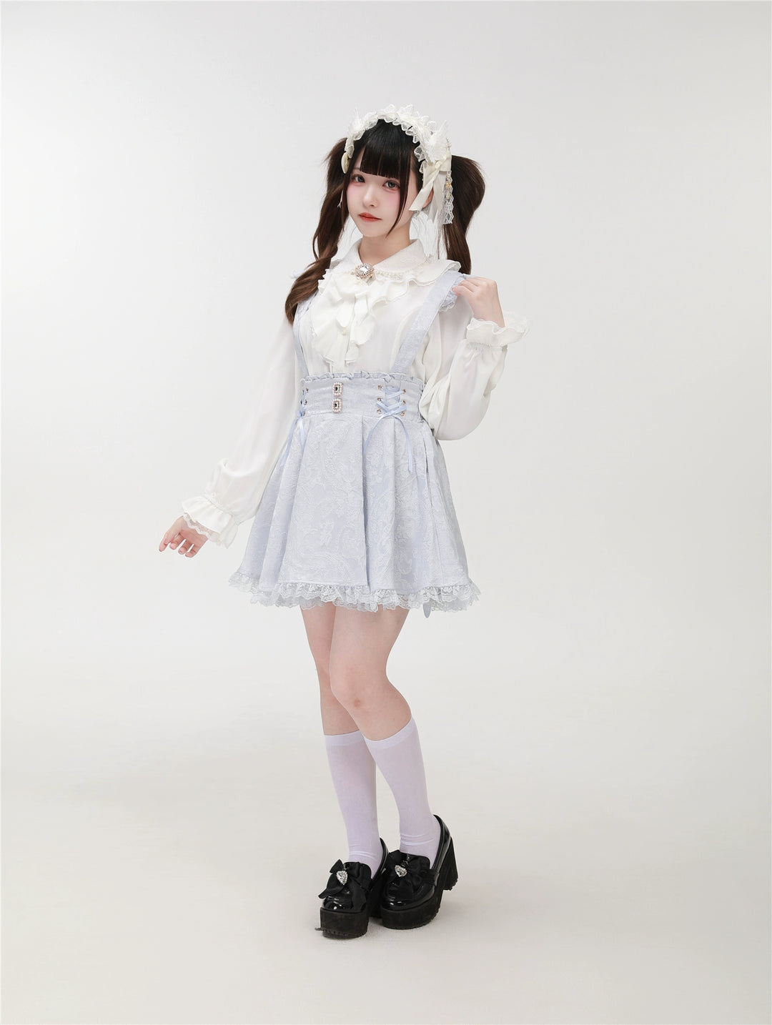 Patterned Ryousangata Suspender Skirt with Hidden Pockets 42892:757581