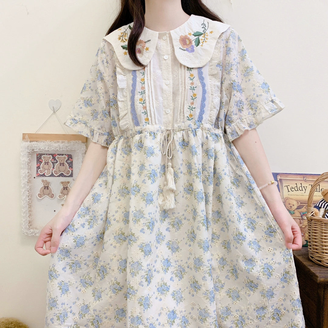 Cottagecore Dress Mori Kei Dress Blue Floral Dress 36236:526714 36236:526714