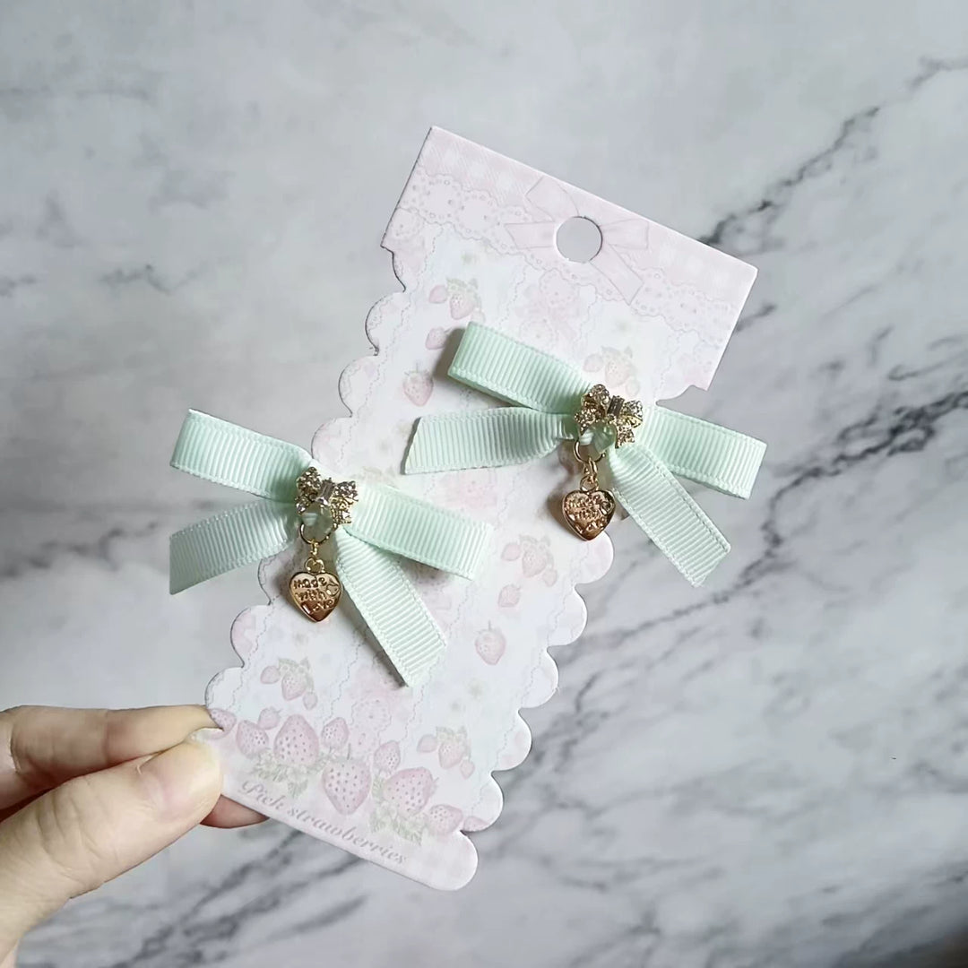 Jirai Kei Hair Clip, Rhinestone Bow & Heart Pendant 45071:834143