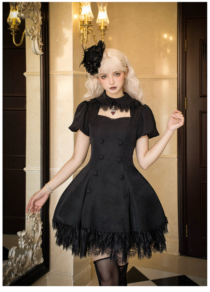 Black Gothic Lolita OP Dress with Removable Princess Sleeves 42492:742039