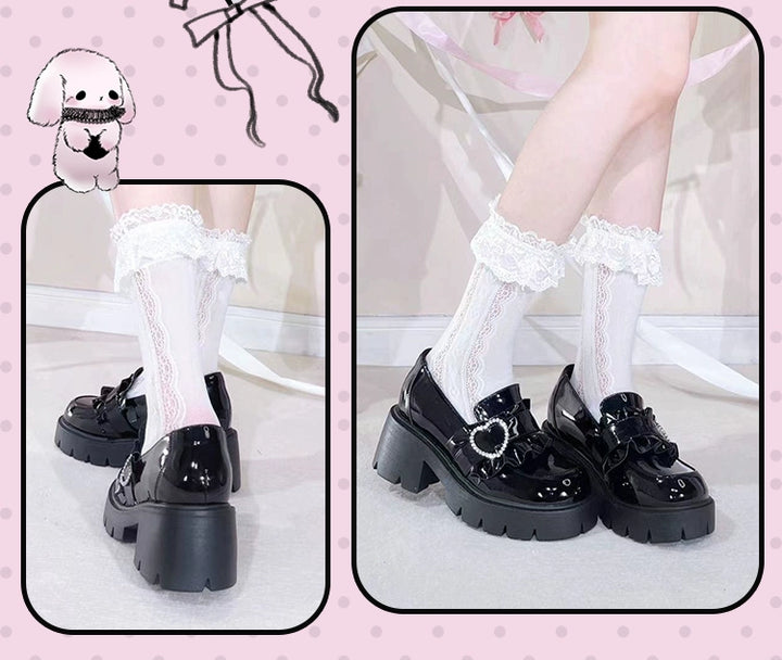 Jirai Kei High Platform Shoes, Heart Rhinestone Buckle 43787:785734
